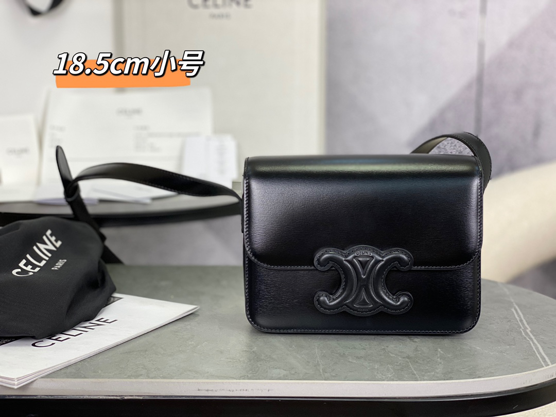 [TOP] CELINE Triomphe Bag Box Leather 18.5x14x6cm - Black - 711 Luxury
