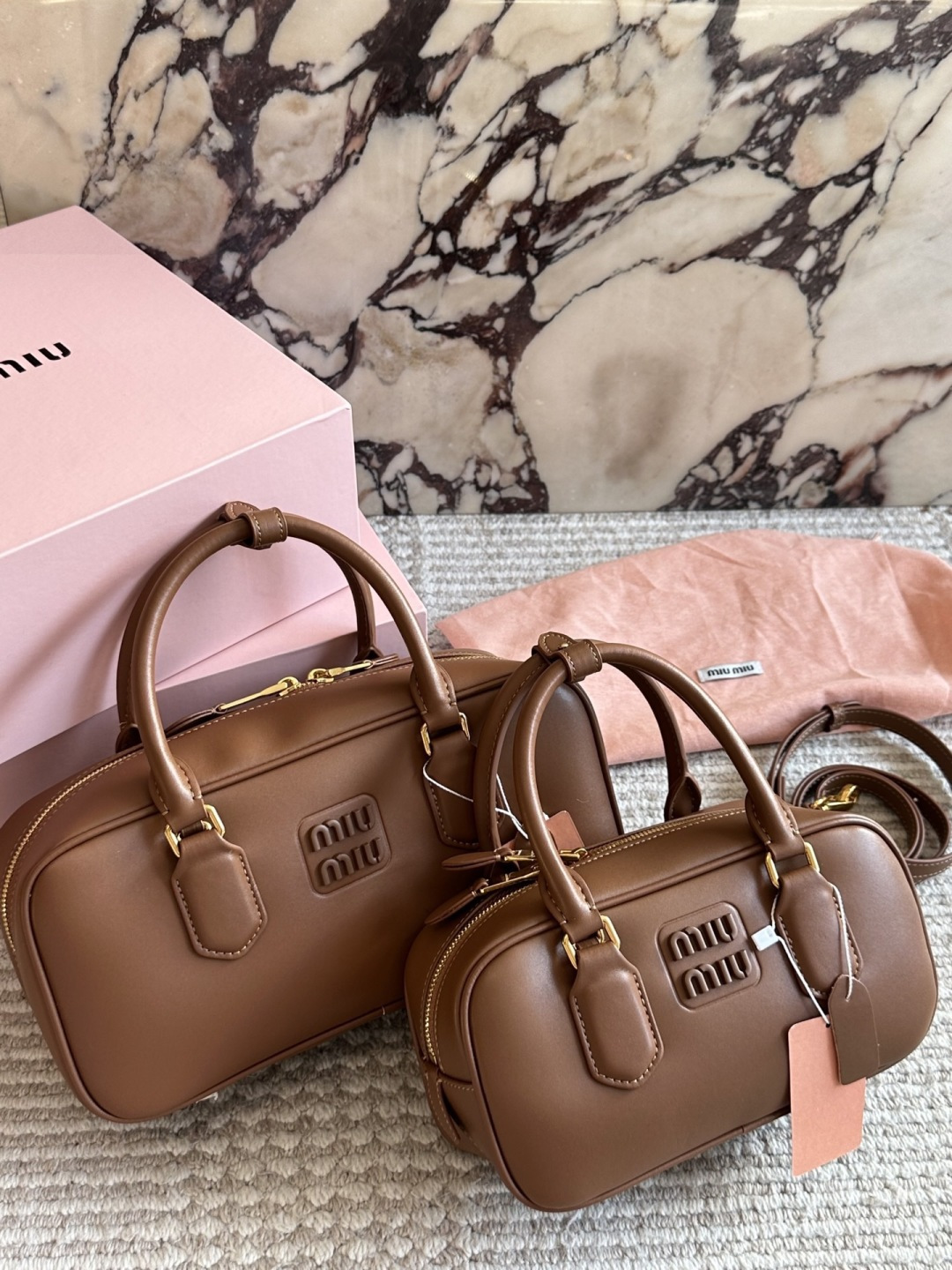 Miu Miu Bowling Bag Brown Leather with Gold-tone Hardware (Replica)