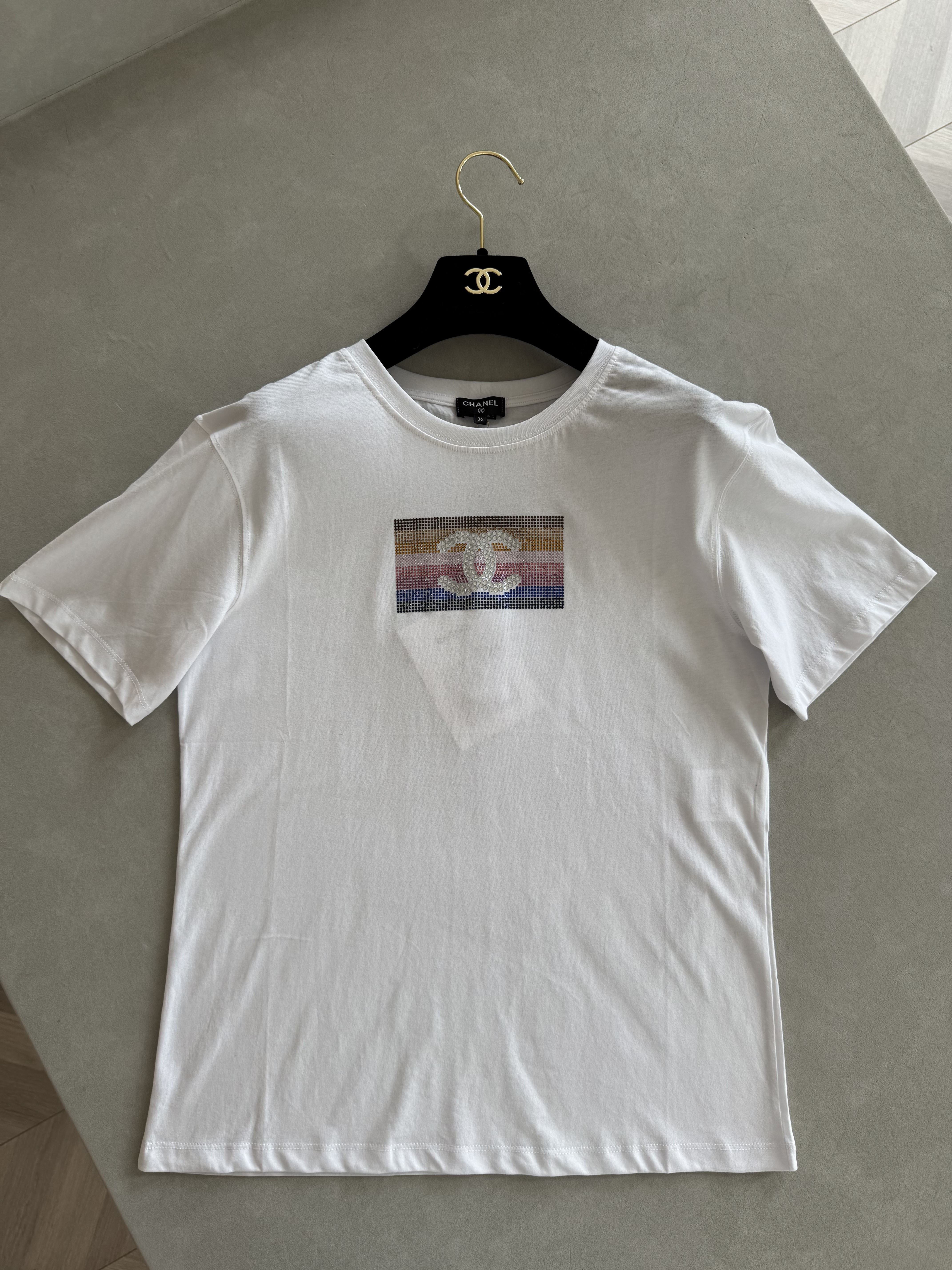 Chanel white Clothing Chanel White Multi Sequin T-Shirt View 2 | Nigo Office