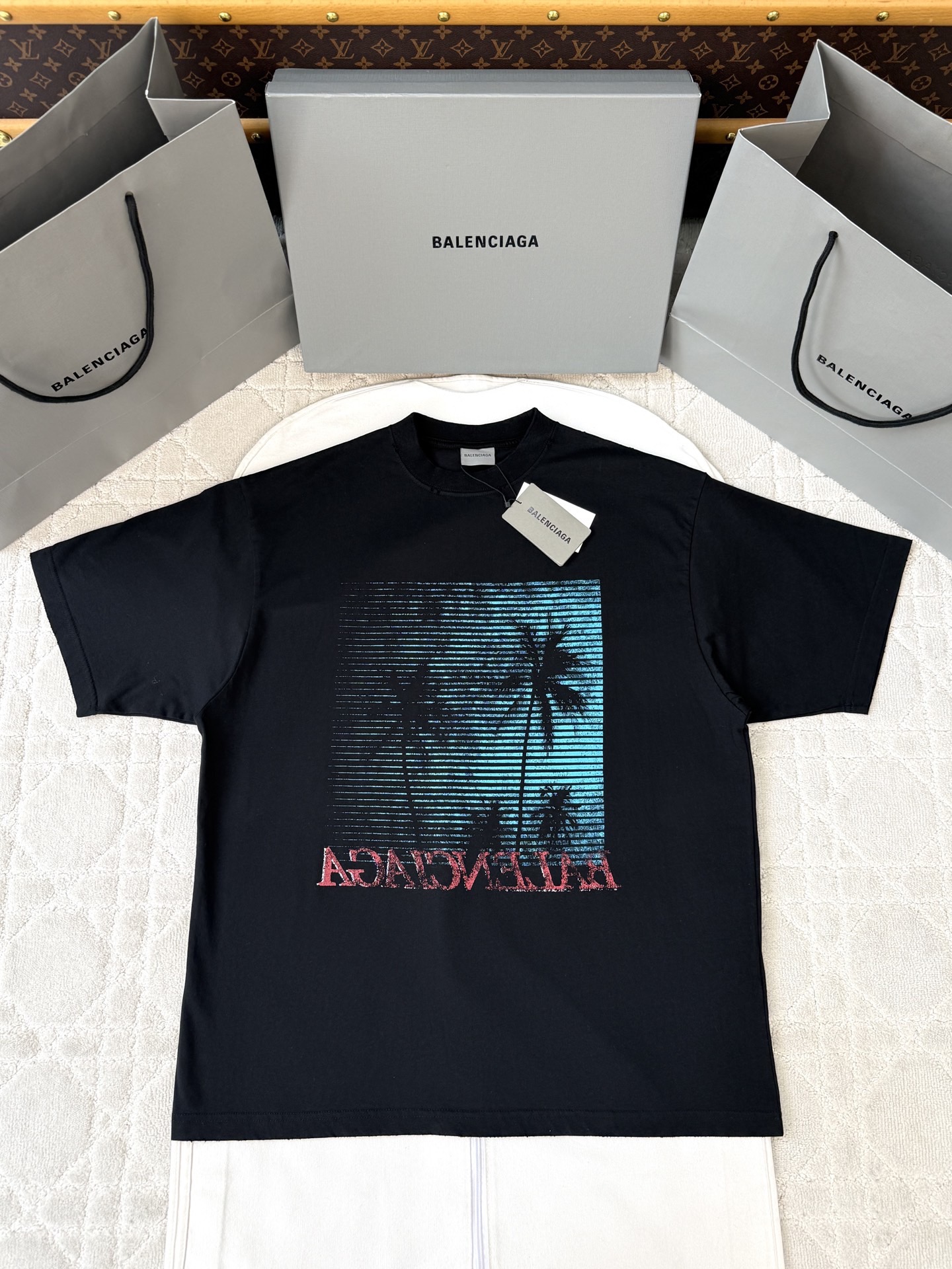 Balenciaga Black Coconut Jungle Round Neck Short Sleeves #381247