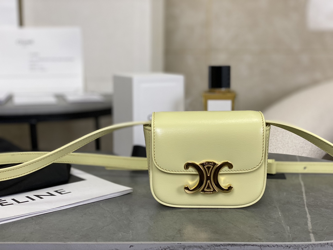 [TOP] CELINE Triomphe Mini Bag Cowhide 11x8x4cm - Yellow - 711 Luxury