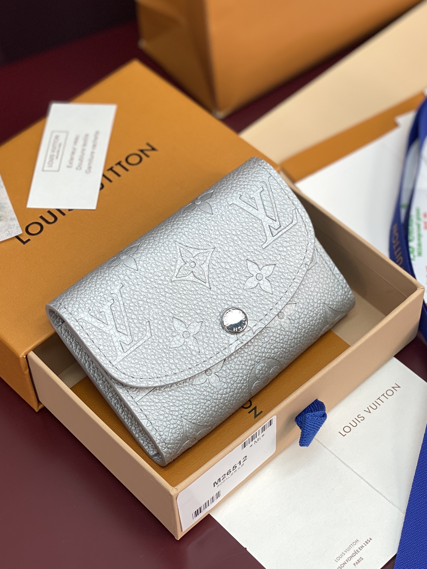 [TOP] Louis Vuitton LV Rosalie Coin Purse Monogram Empreinte 11x8x2.5cm - Pearl Silver