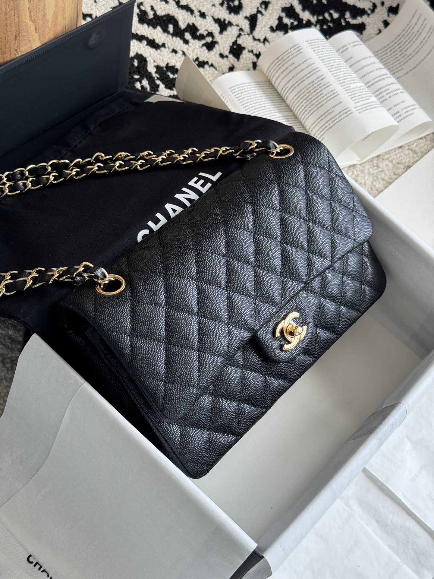 [TOP] CHANEL Classic Flap Bag Caviar 25.5cm - Black & GHW - 711 Luxury
