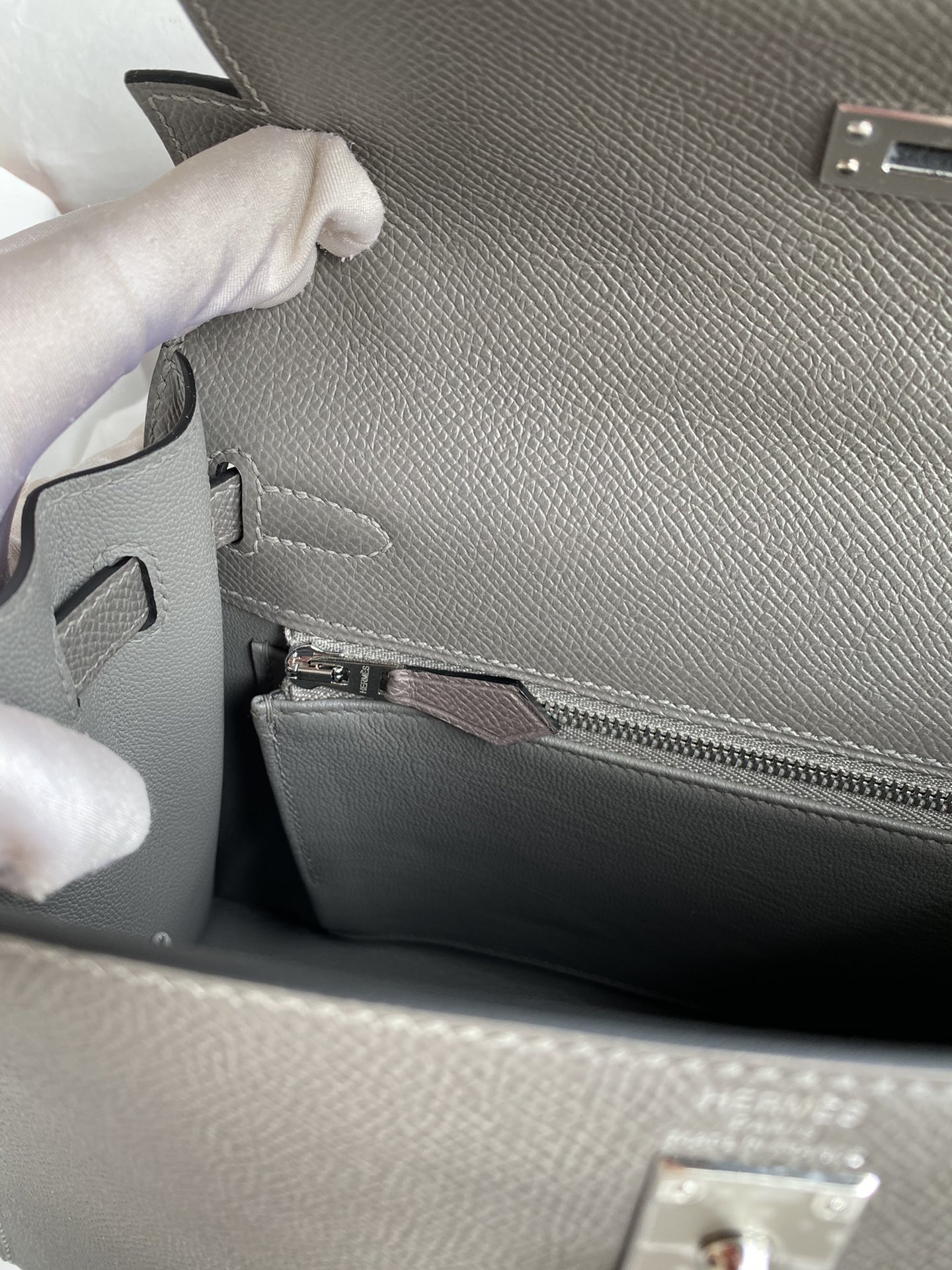 [TOP] HERMES Kelly Epsom Leather 25cm -  Gris Pantin & SHW