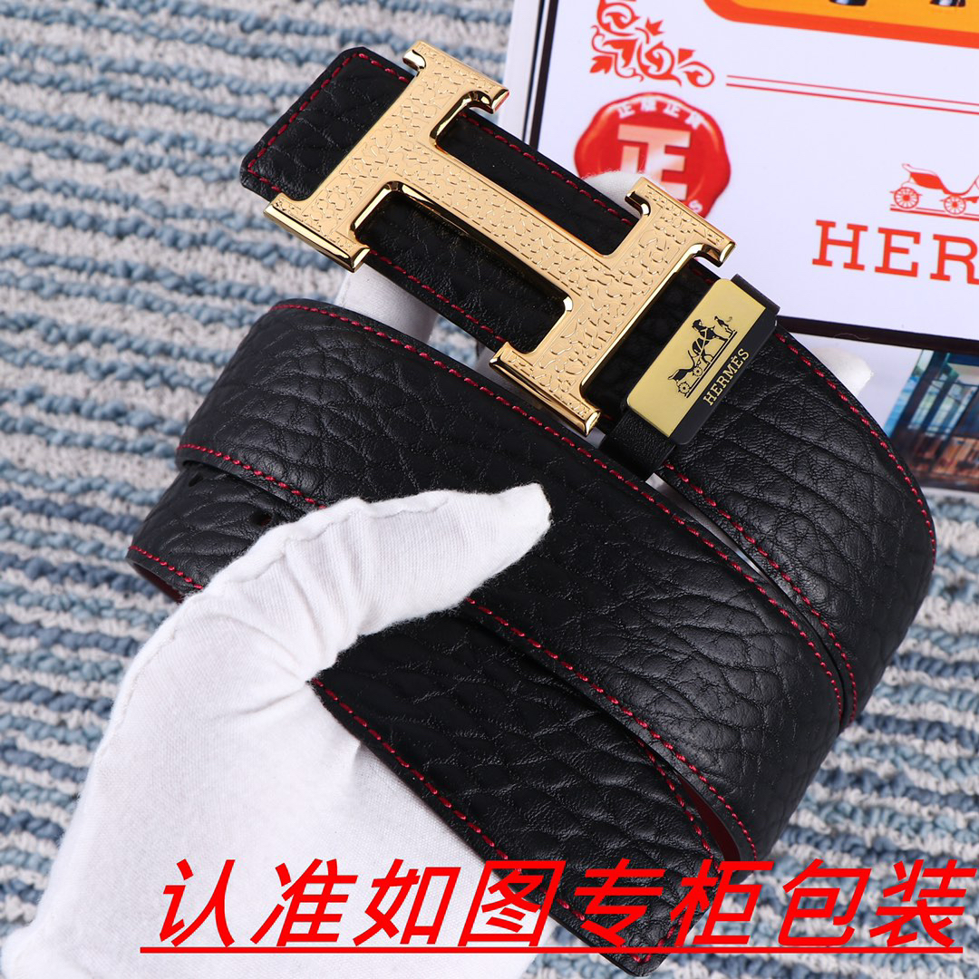 [TOP] HERMES Men's Buckle Logo Belt 3.8cm - Black - 711 Luxury
