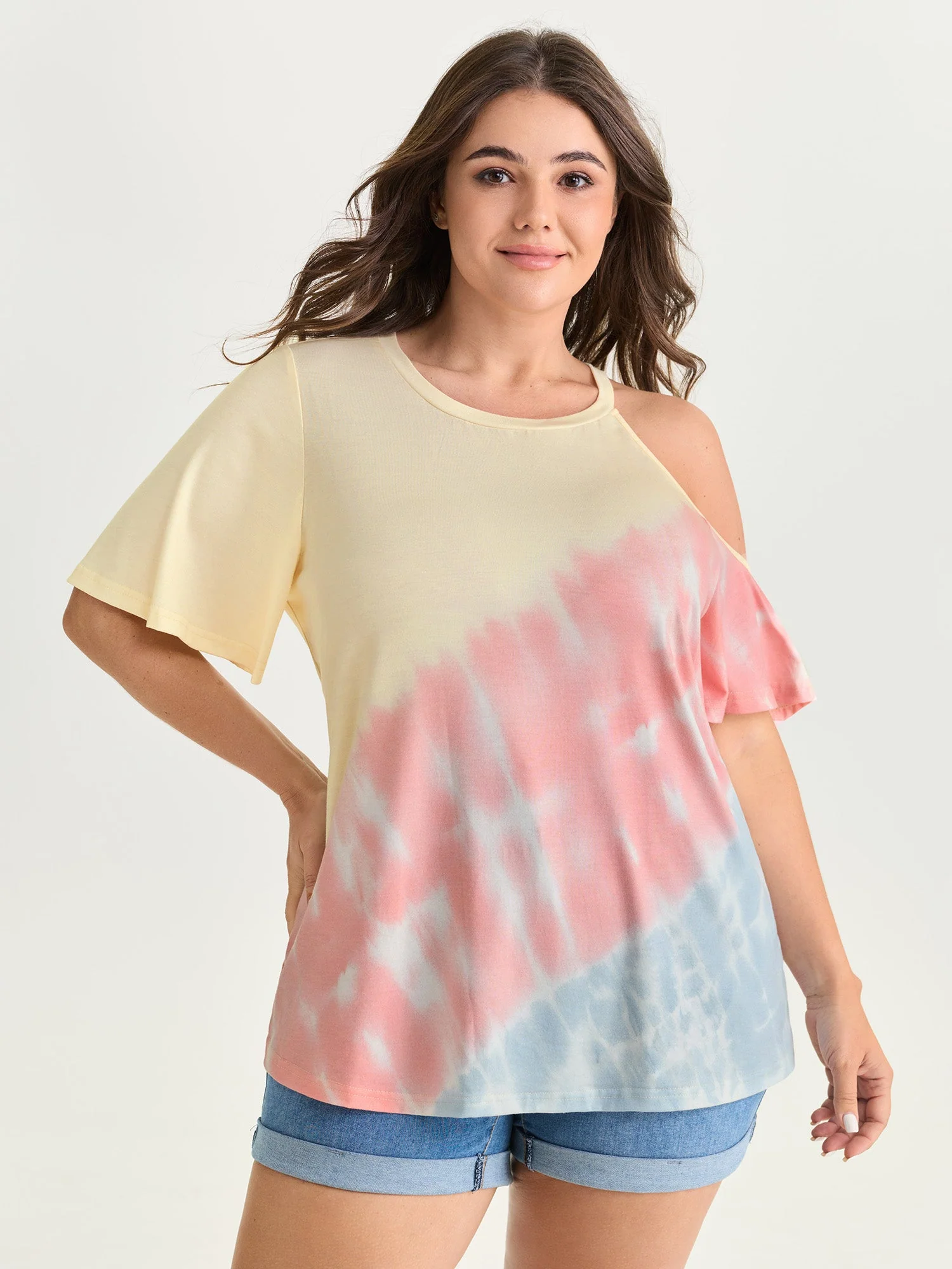 Supersoft Color Gradient Cut-Out Shoulder T-Shirt