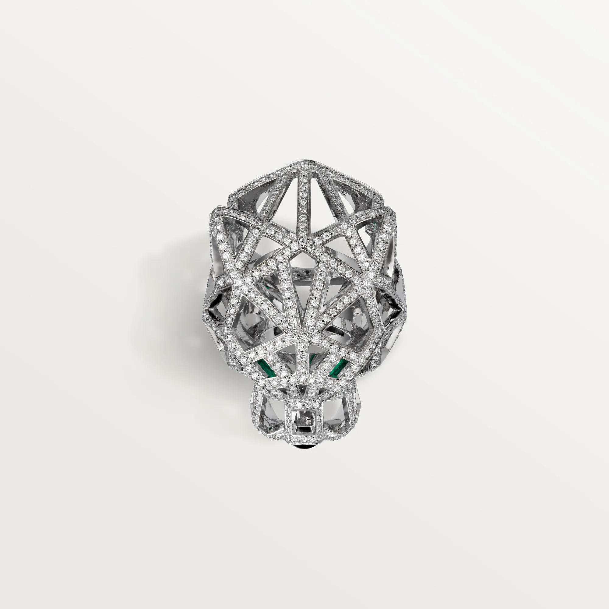 Carty Panther Lace Ring, White Gold, Paved Moissanite
