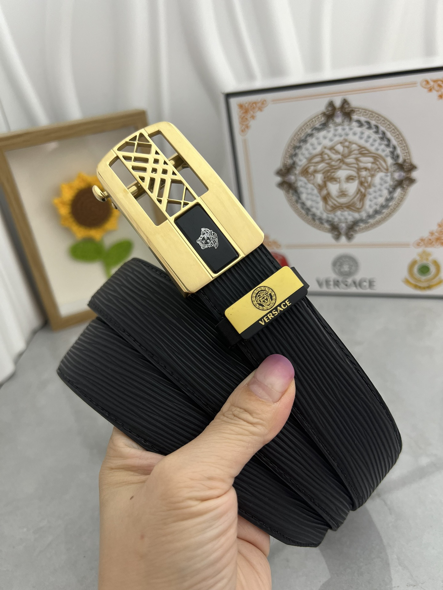 [TOP] VERSACE Men's Belt 3.5 cm - Black - 711 Luxury