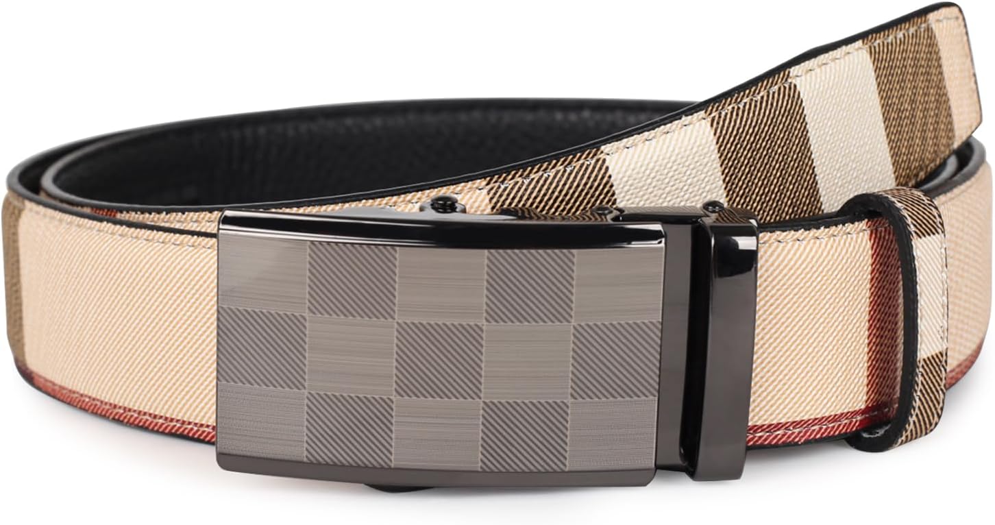 Aurolran Men&Womens Leather Dress Belt Business Automatic Buckle Belt Color-Black Silver Gold