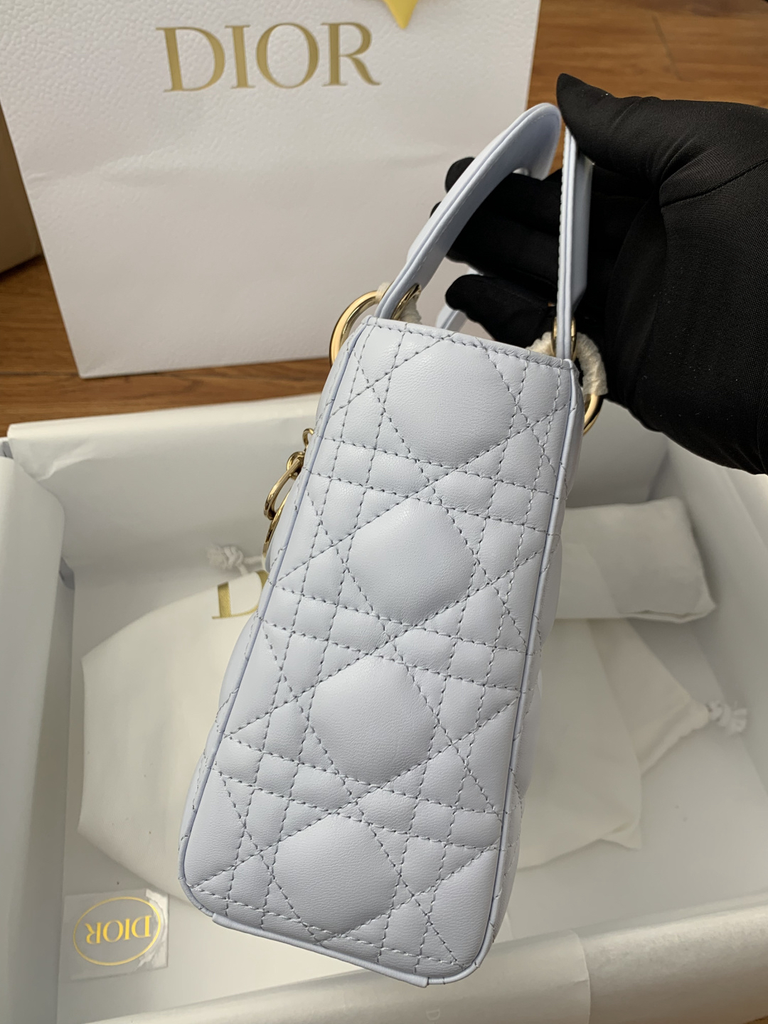 [TOP] Christian Dior Lady Dior Bag Lambskin 20x16.5x8cm - Blue