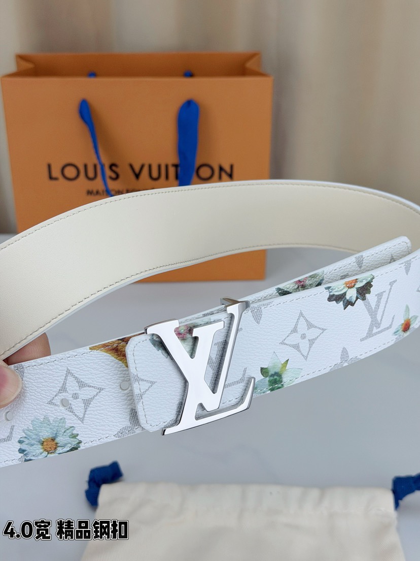 [TOP] Louis Vuitton LV Initiales Monogram Flower Belt  4cm - White - 711 Luxury