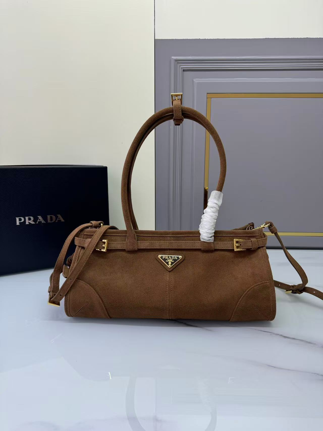 [TOP] PRADA LusSolf Bag Suede 32x15.5x12cm - Chocolate - 711 Luxury