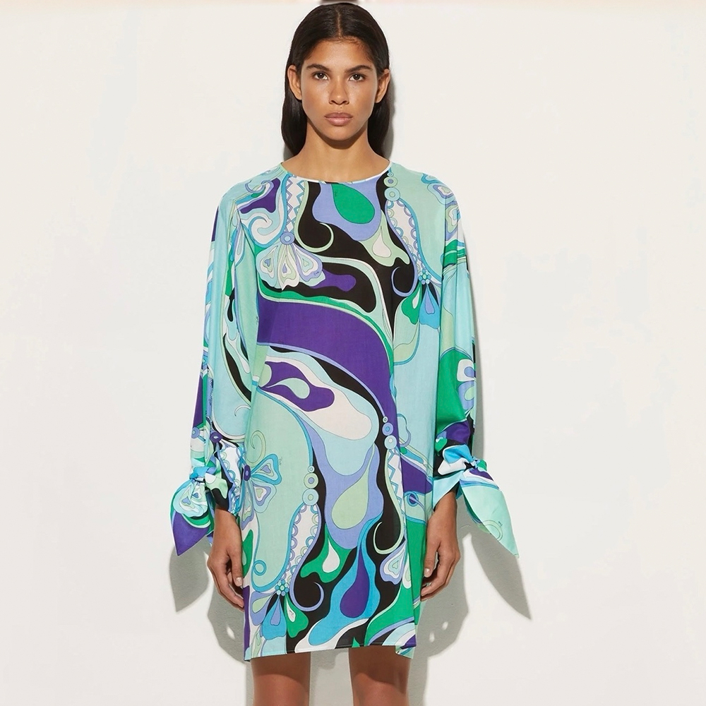 PUCCI Bat Sleeve Back Tie Short Gown Dress #380005