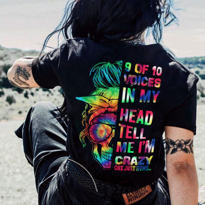 9 Of 10 Voices In My Head Tell Me I'm Crazy Skull  Print Women's T-Shirt