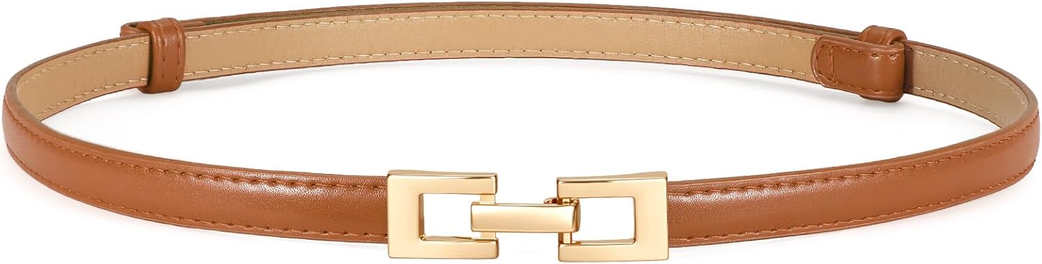 XZQTIVE Women's Thin Leather Belt – Adjustable Casual Office Belt for Dresses Jeans Pants – Gold Buckle, Multi-Color