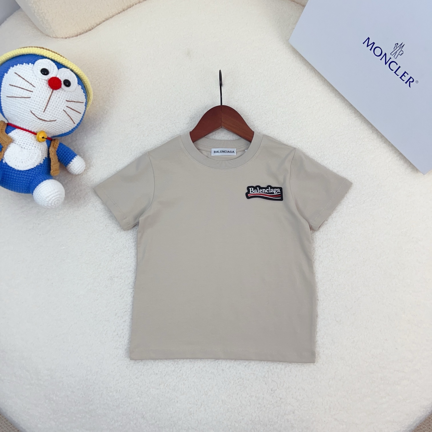 Balenciaga Unisex Kids Woven Patch Logo Crew Neck Short Sleeve T-Shirt Cotton Modal Boys Girls Summer Basic Tee Sizes 90-170