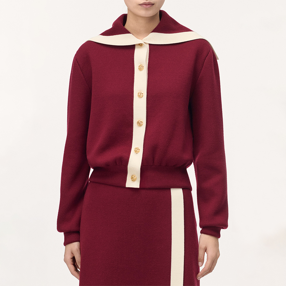 Chanel white Clothing CHANEL Top-quality Version Cardigan Wool Burgundy White #394034 | Nigo Office