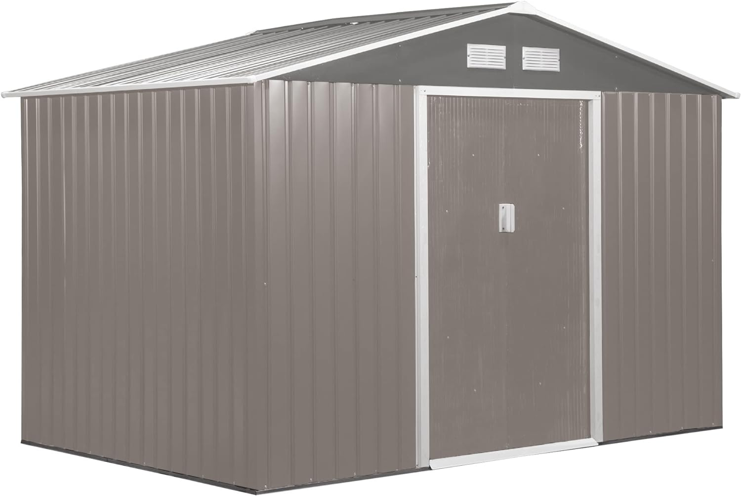 Outsunny 9 x 6ft Garden Metal Storage Shed, Outdoor Storage Tool House with Ventilation Slots, Floor Foundation and Lockable Double Doors