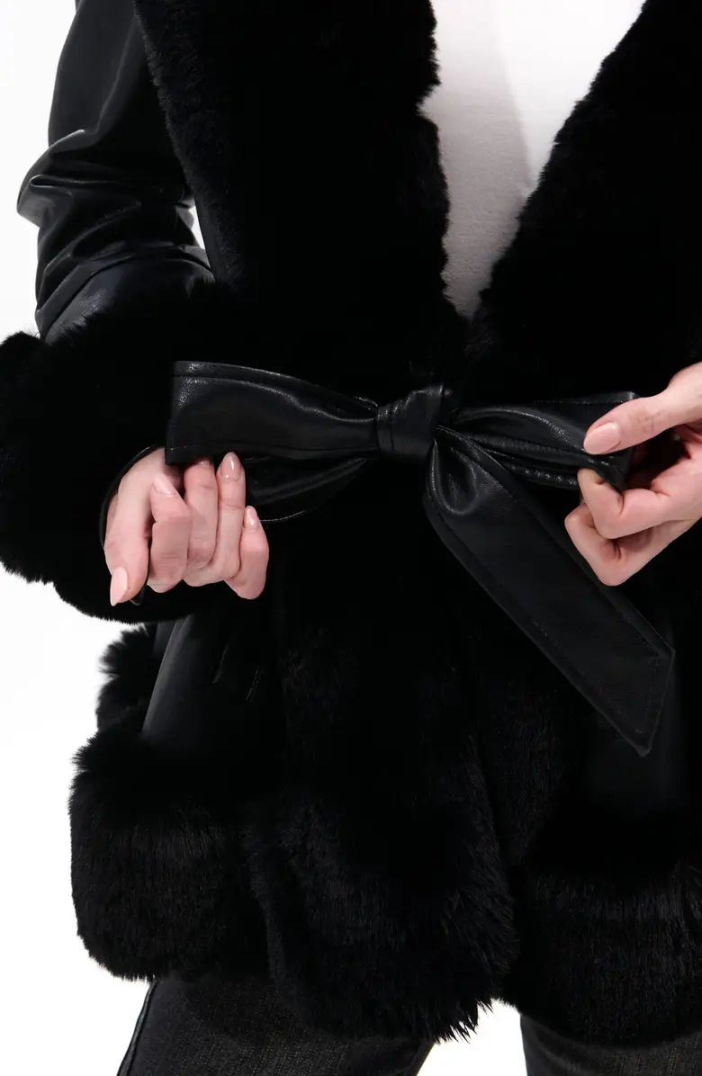 Clearance Sale*KENZY FUR TRIM PEPLUM MOTO IN BLACK BROWN