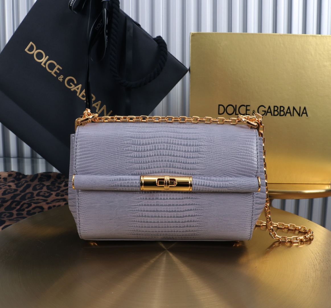 [TOP] Dolce & Gabbana D&G Shoulder Bag with Lizard Print 18x10.6x7cm - Purple