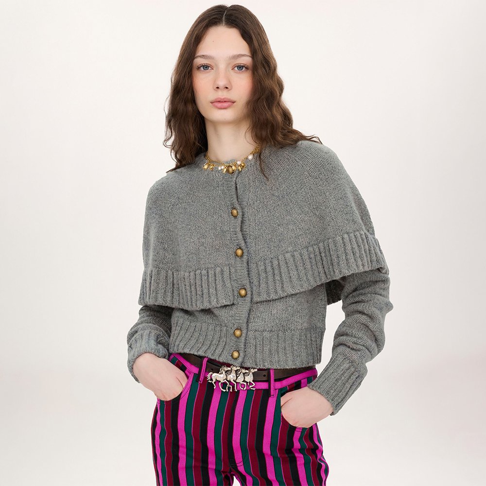 Designer grey Clothing Chloé Cape Cardigan in a Wool Cashmere Knit Grey #378467 View 2 | Nigo Office