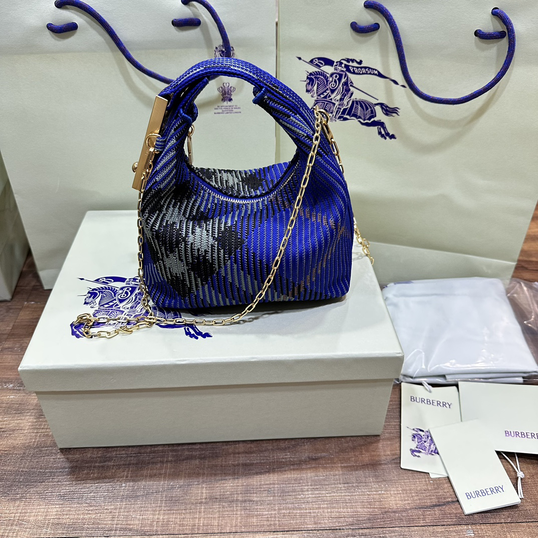 [TOP] BURBERRY Plaid Bag 16×10× 26cm - Blue - 711 Luxury