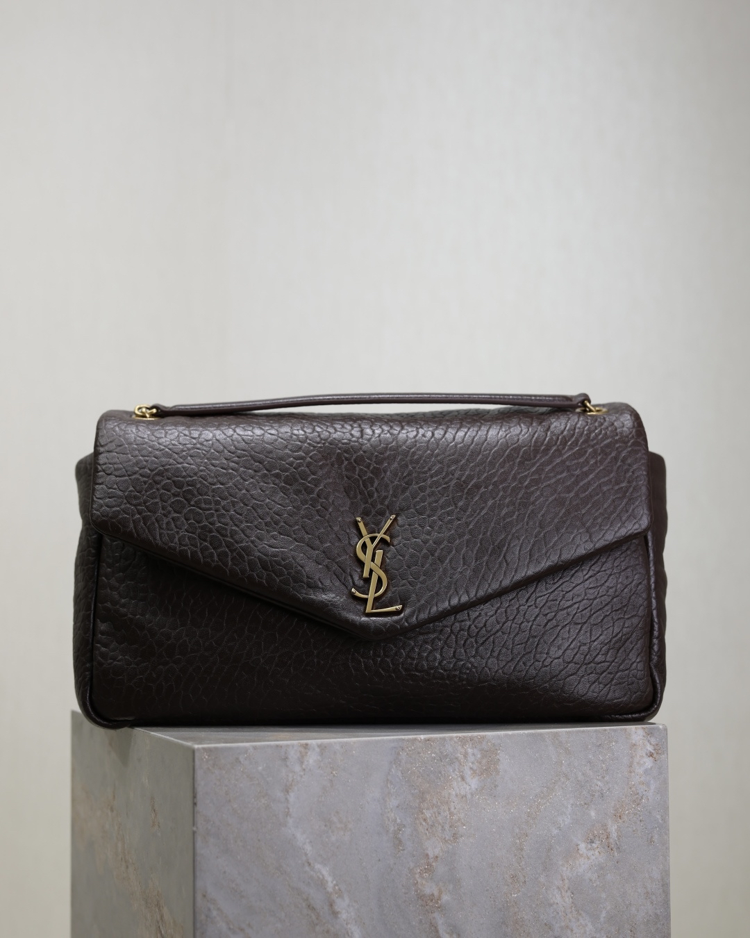 [TOP] Yves Saint Laurent YSL Calypso Lambskin Chain Bag 35.5x21x9cm - Chocolate & GHW - 711 Luxury