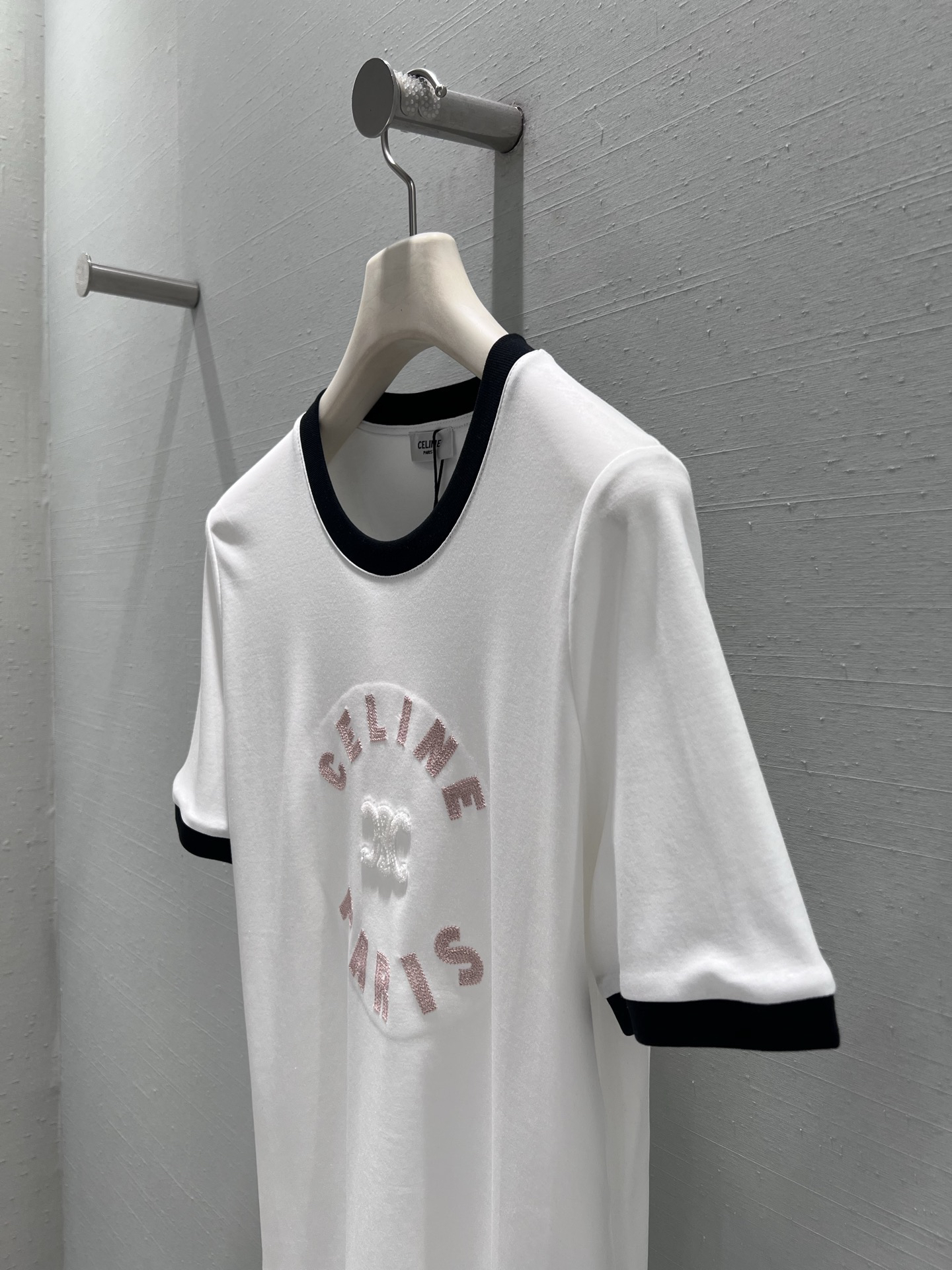 [TOP] CELINE Color Block Collar T-Shirt - White