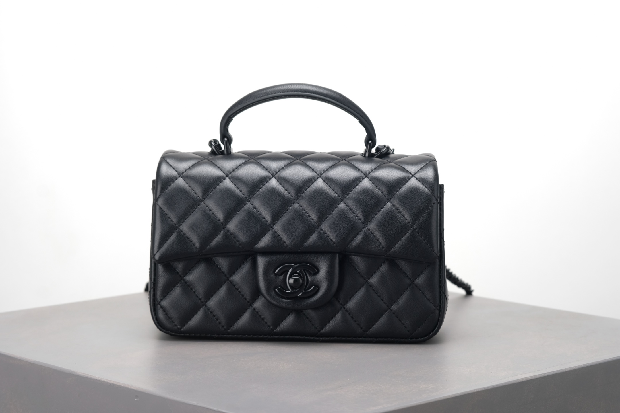 Chanel So Black Quilted Lambskin Mini Rectangular Classic Single Flap #378297