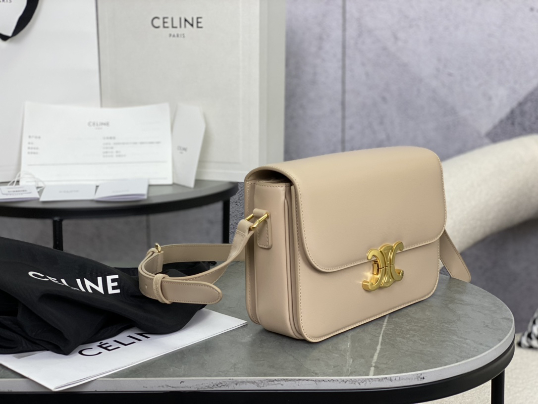 [TOP] CELINE Triomphe Bag Box Leather 22.5x16.5x7.5cm - Beige - 711 Luxury