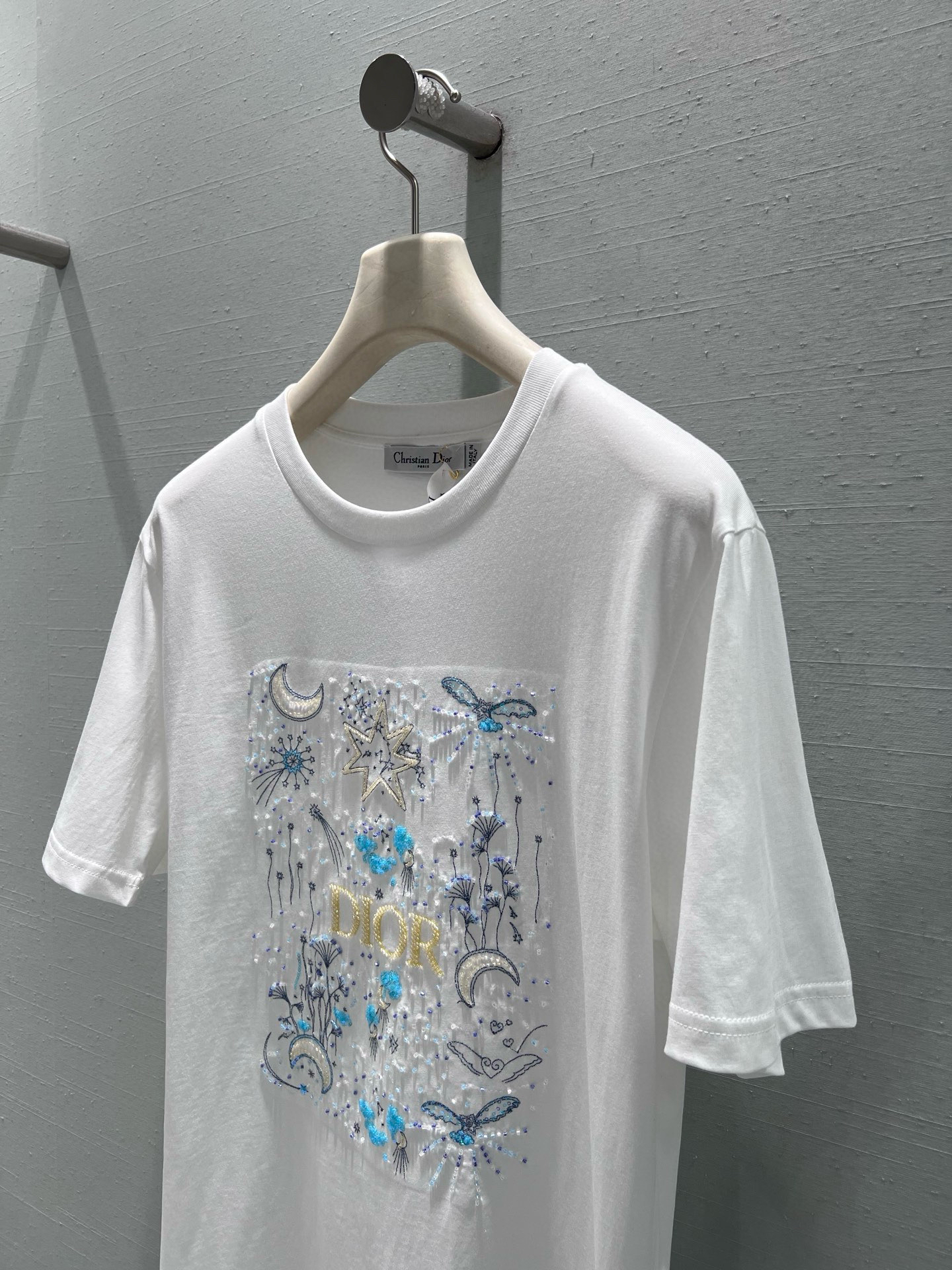 [TOP] Christian Dior Short-Sleeve T-Shirt with Starry Night Pattern - White