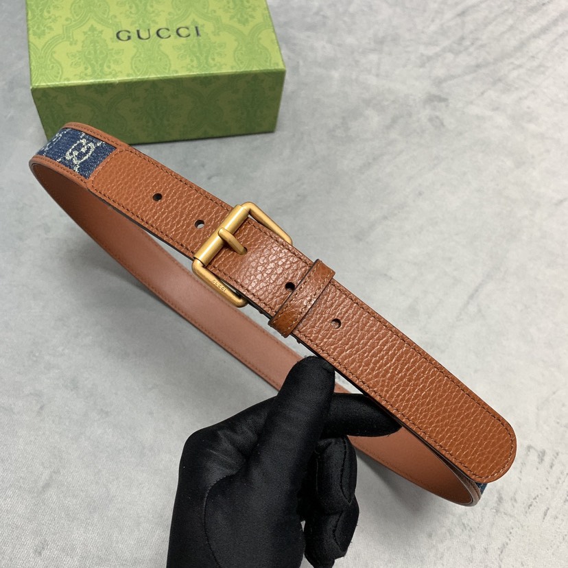 [TOP] GUCCI GG Belt Leather/Denim 3.0cm - Brown - 711 Luxury