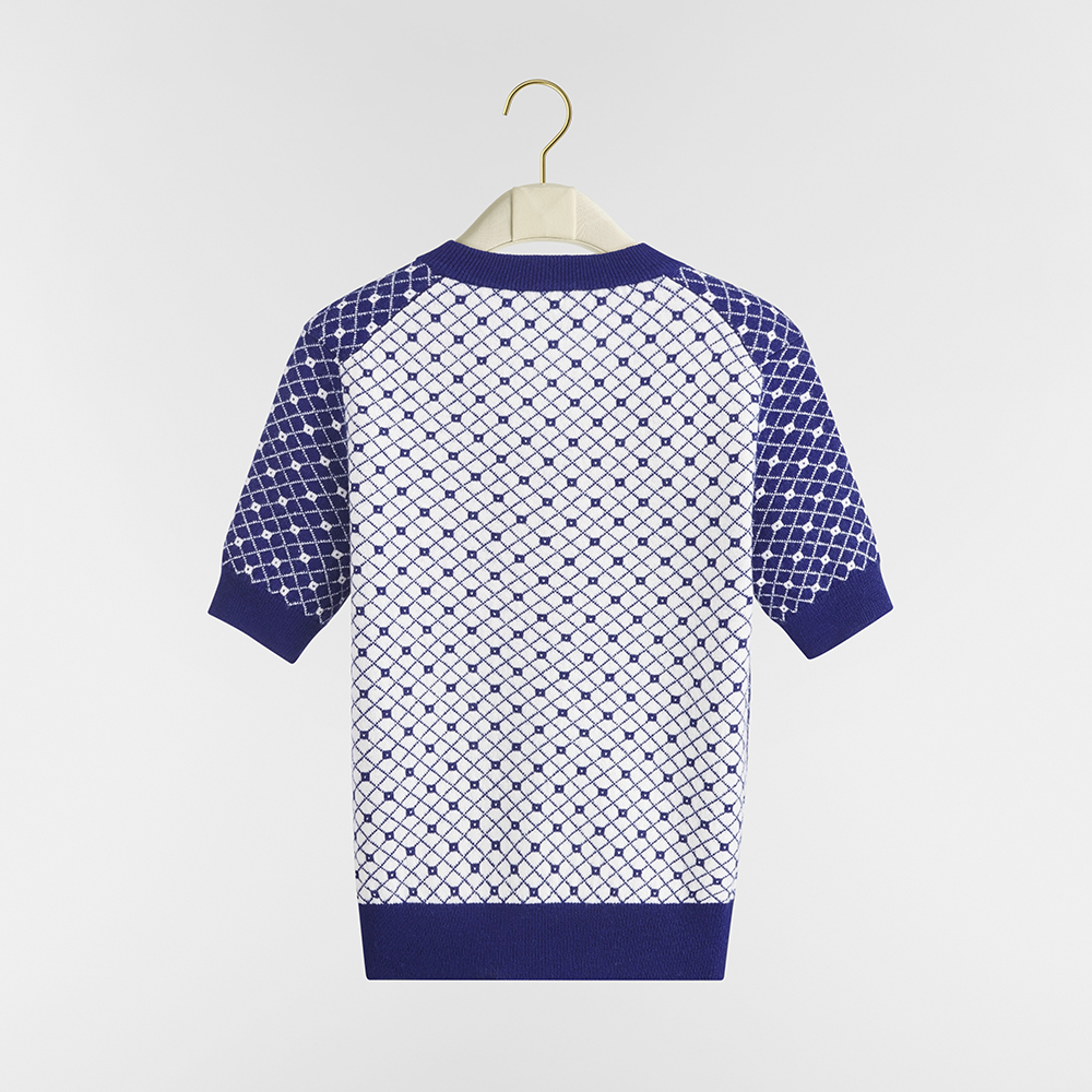 Dior blue Clothing DIOR Short-Sleeved Sweater Wool Blend Jacquard with Navy Blue #377981 View 2 | Nigo Office