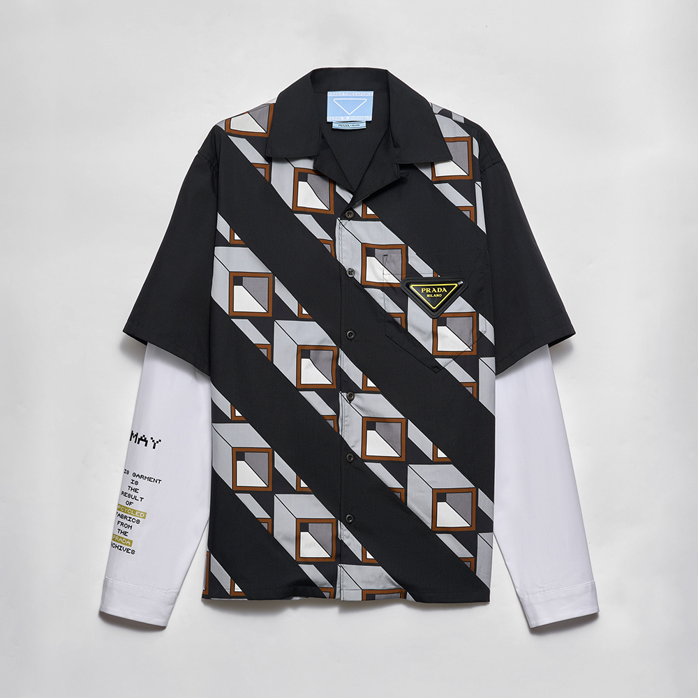 Prada black Clothing PRADA Black steel Timecapsule Printed Cotton Shirt View 2 | Nigo Office