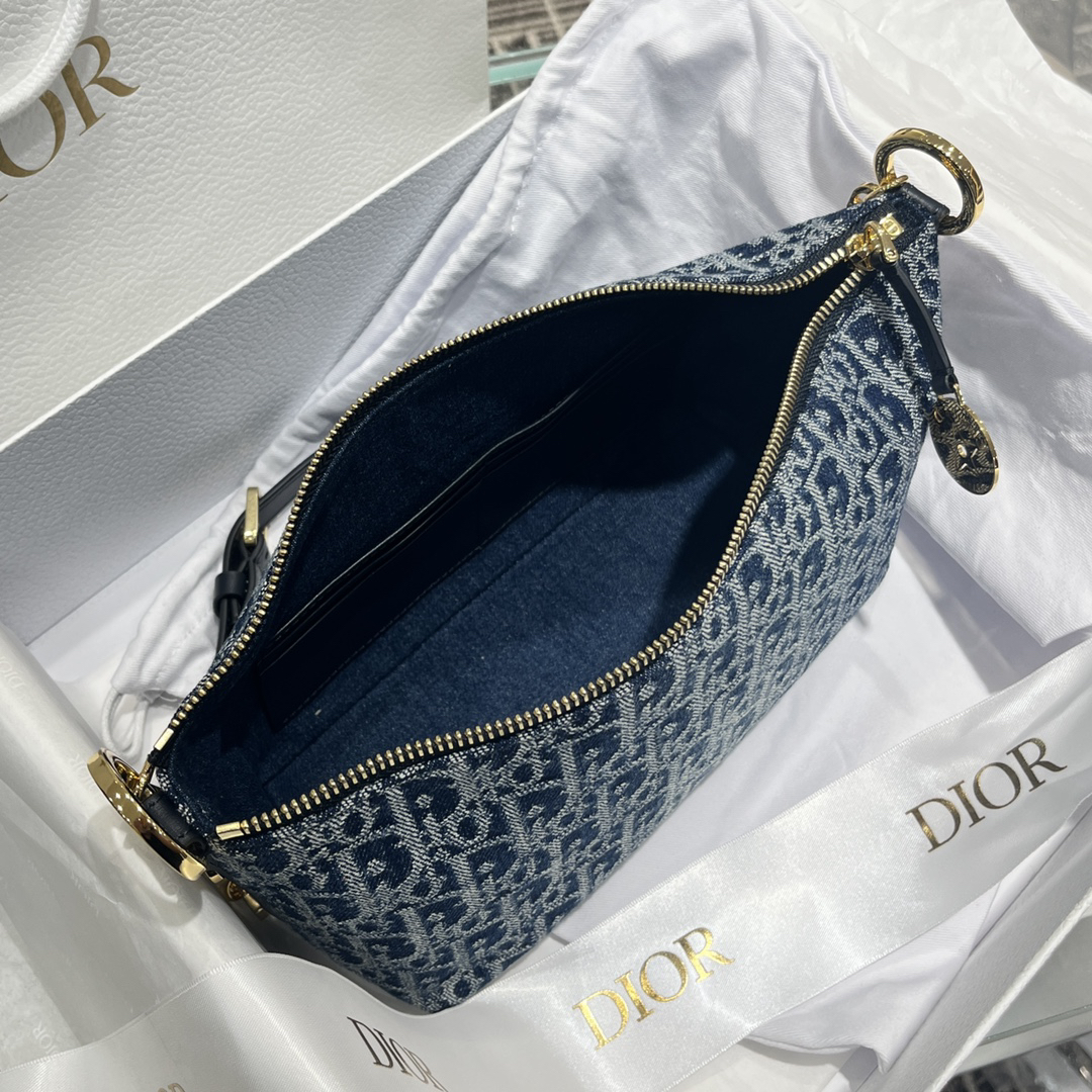 [TOP] Christian Dior Denim Chain Hobo Bag 28.5*14.5*10cm - Blue