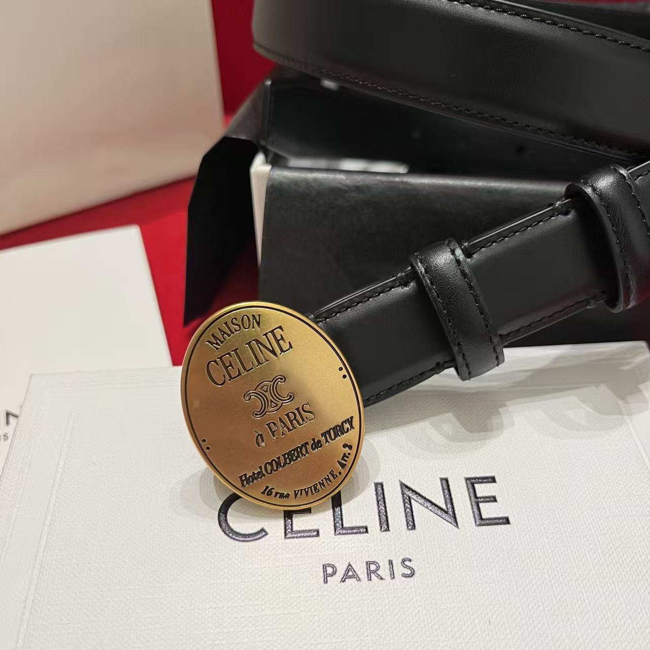 [TOP] CELINE Belt Calfskin 2.5cm - Black - 711 Luxury