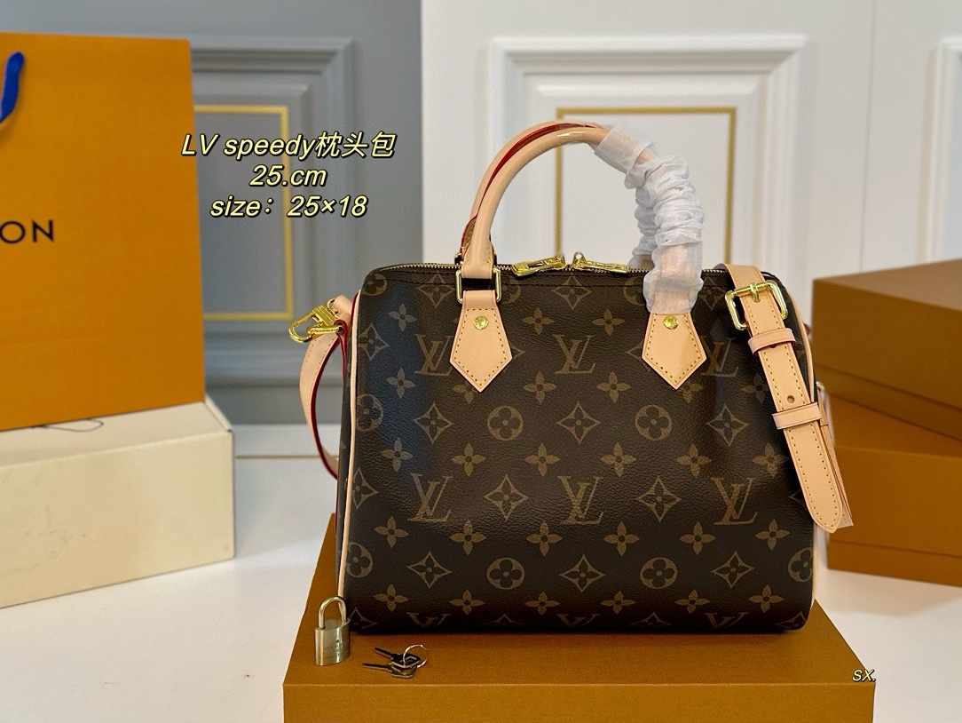 Louis Vuitton Speedy Boston Pillow Bag Canvas Brown with Gold-tone Hardware (Replica)