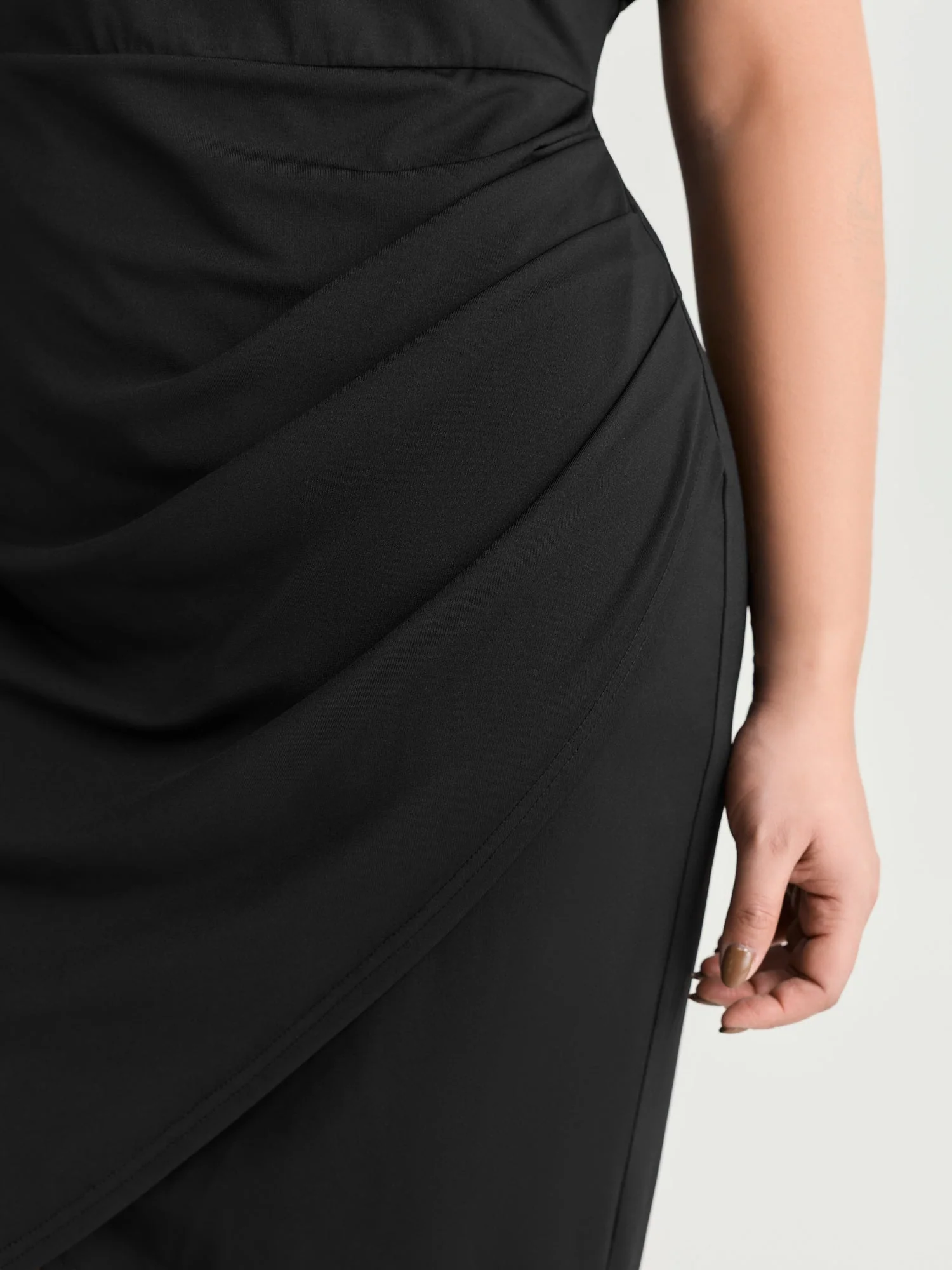 One-Shoulder Draped Sheath Midi Dress