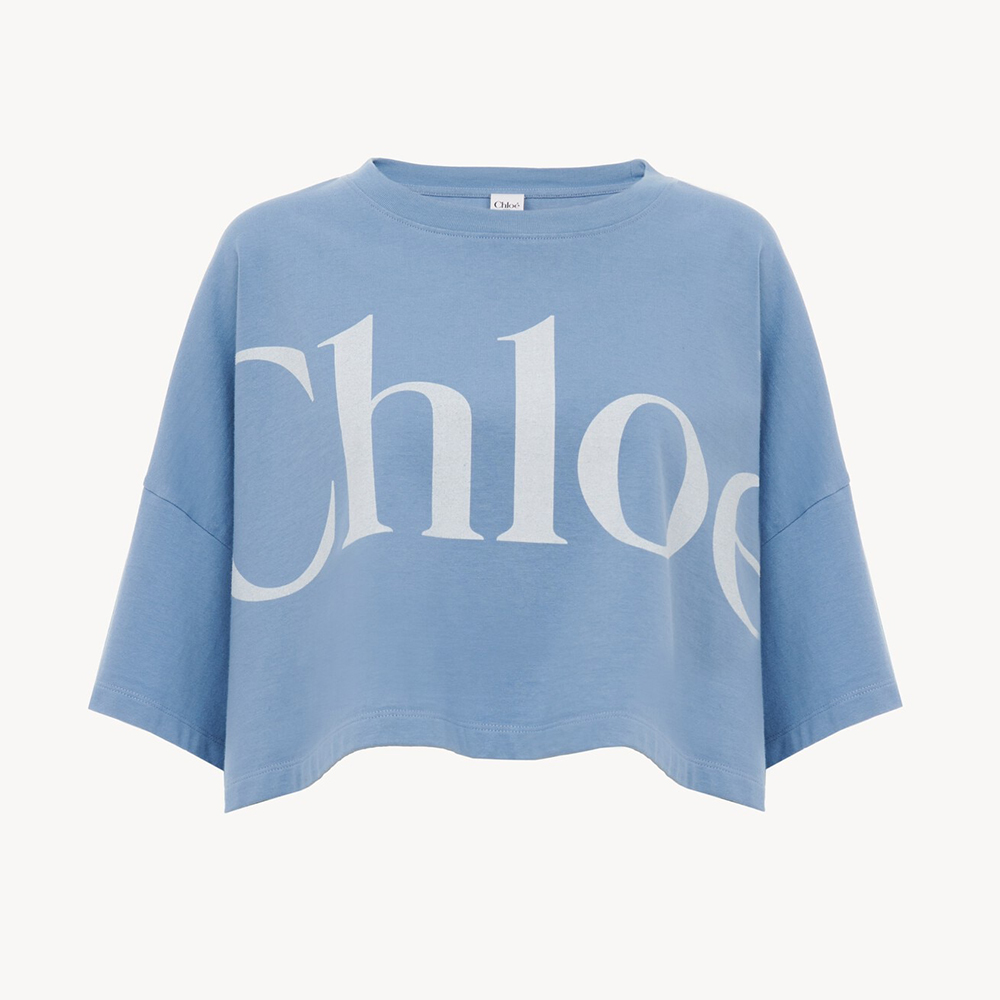 Chloé Cropped boxy logo T-shirt in cotton jersey Blue #377731