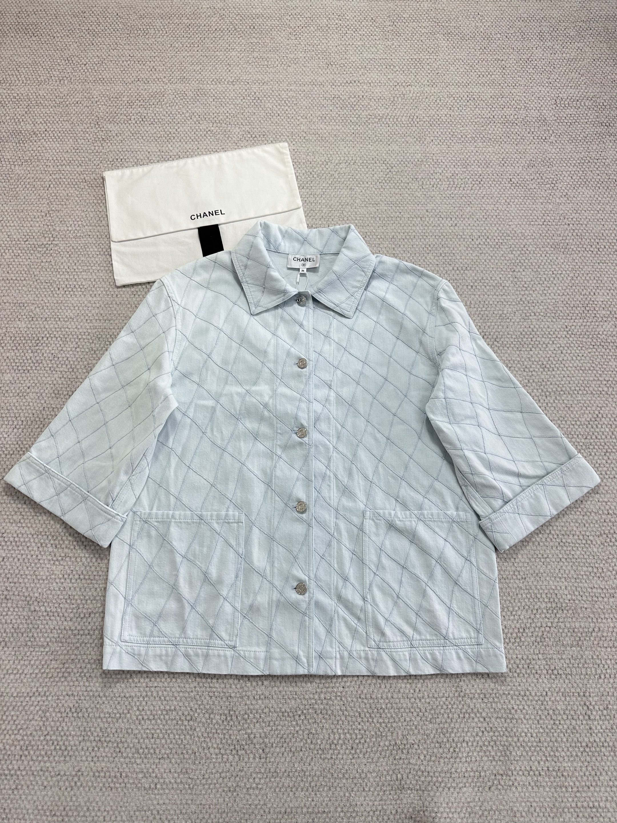 Chanel Top-quality Version Blouse Embroidered Denim Light Blue #385476