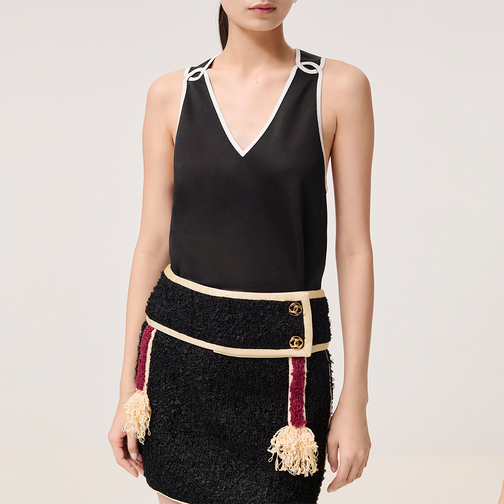 CHANEL Top Silk Black White #384296