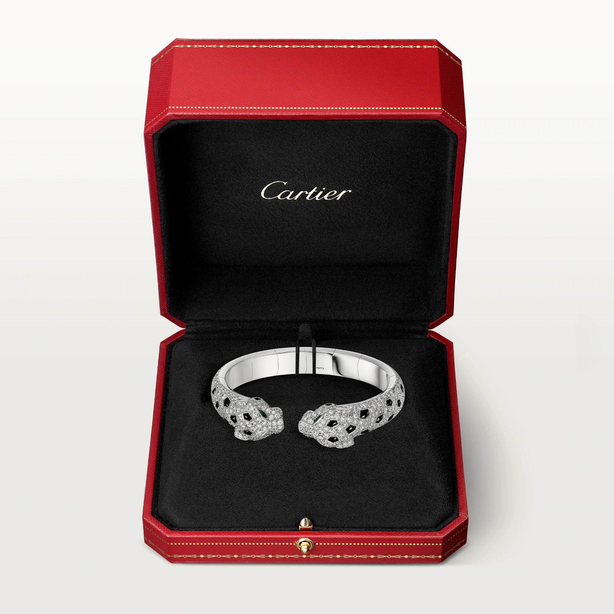 Carty Panther Motif Bracelet, White Gold, Double Head Paved