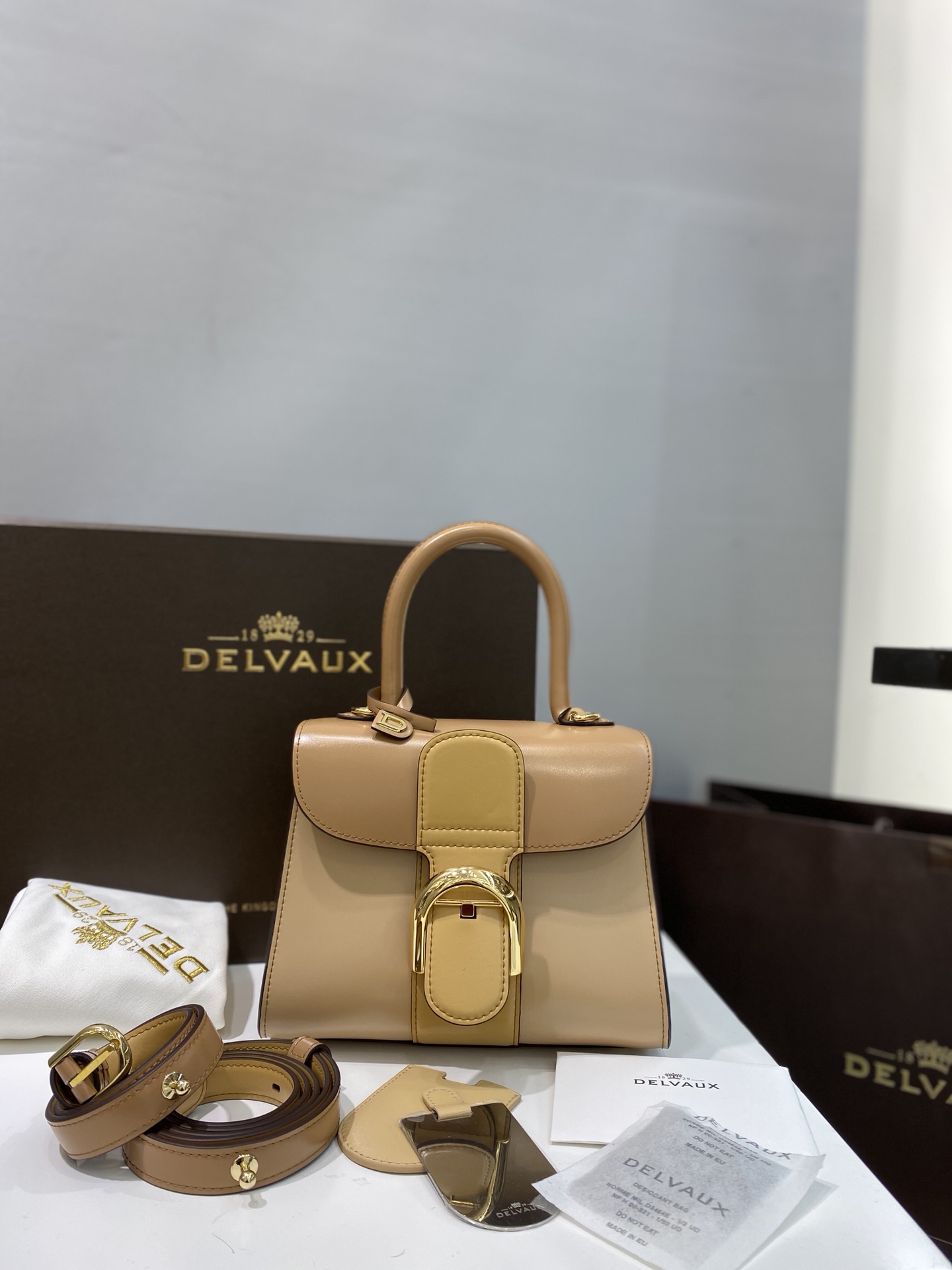 [TOP] Delvaux Brillant Bag Box Leather 20cm - Khaki - 711 Luxury