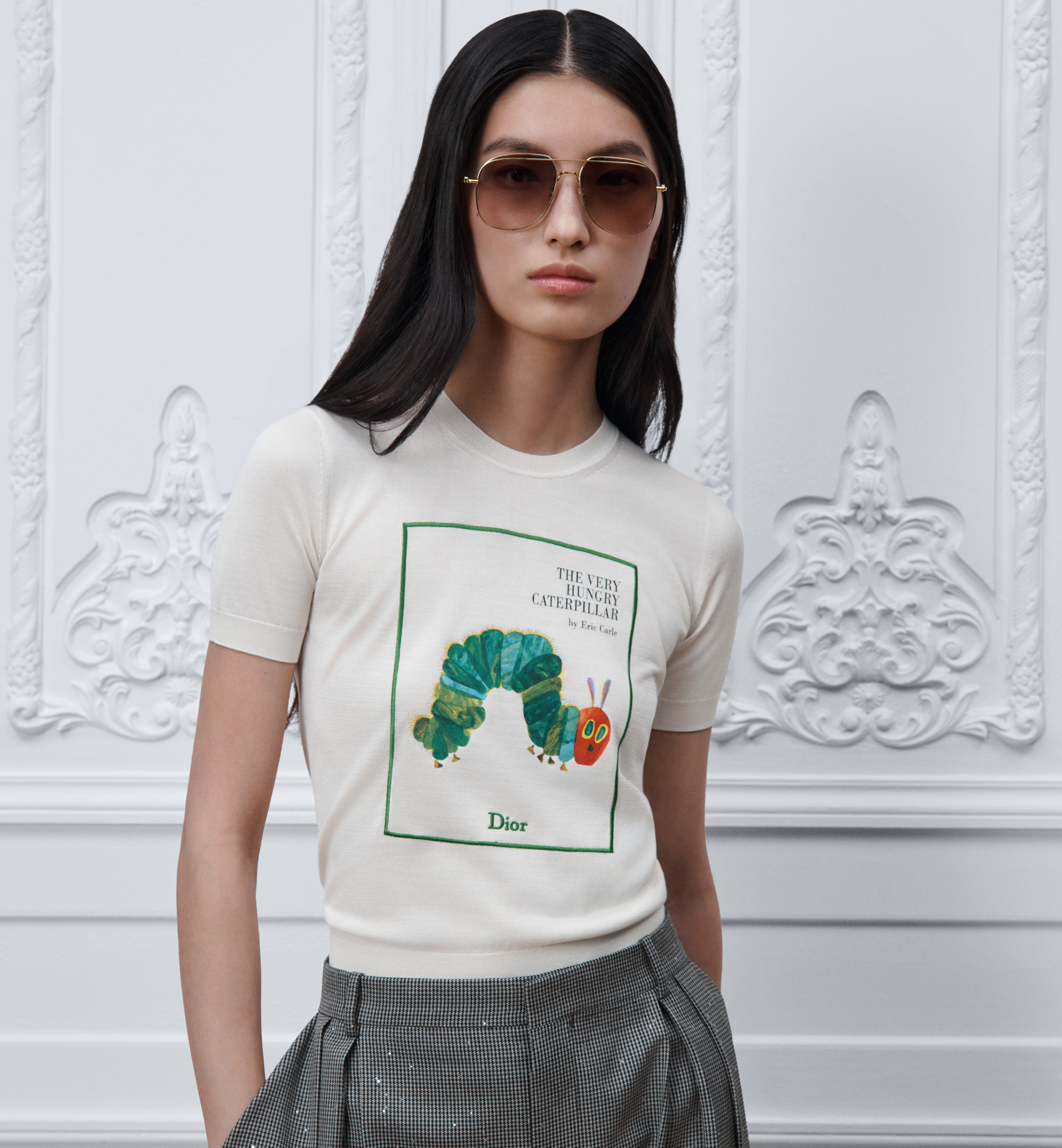 Dior white Clothing DIOR Book Cover Short-Sleeved Sweater White and Green Silk Knit #383345 View 2 | Nigo Office