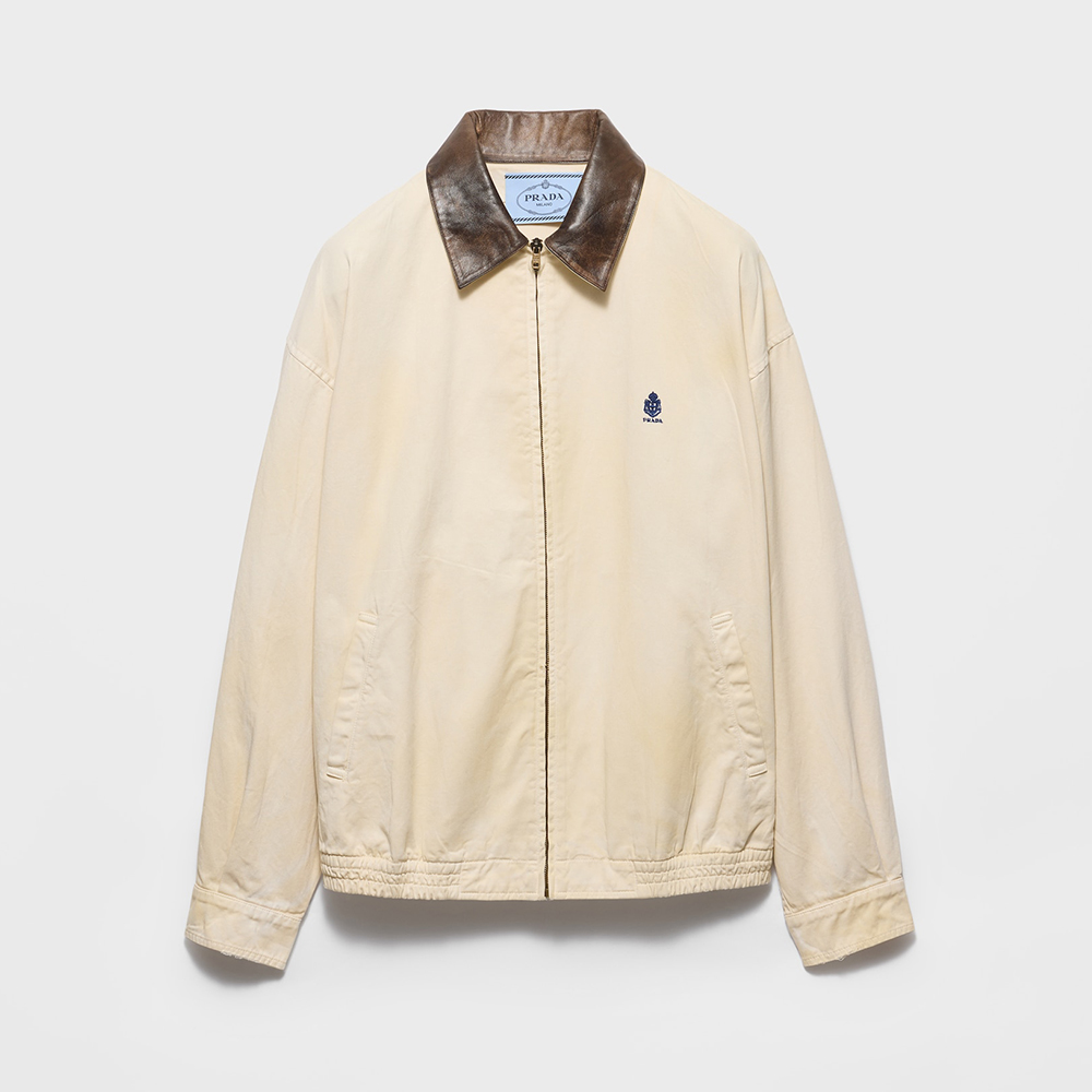 Prada beige Clothing PRADA Sand Beige Embroidered Garment-dyed Old Gabardine Blouson Jacket #394612 | Nigo Office