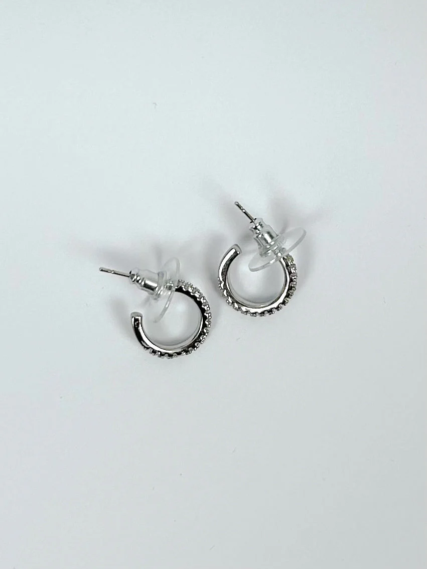 Thin Diamonté Half Hoop Earrings (2 Colours)