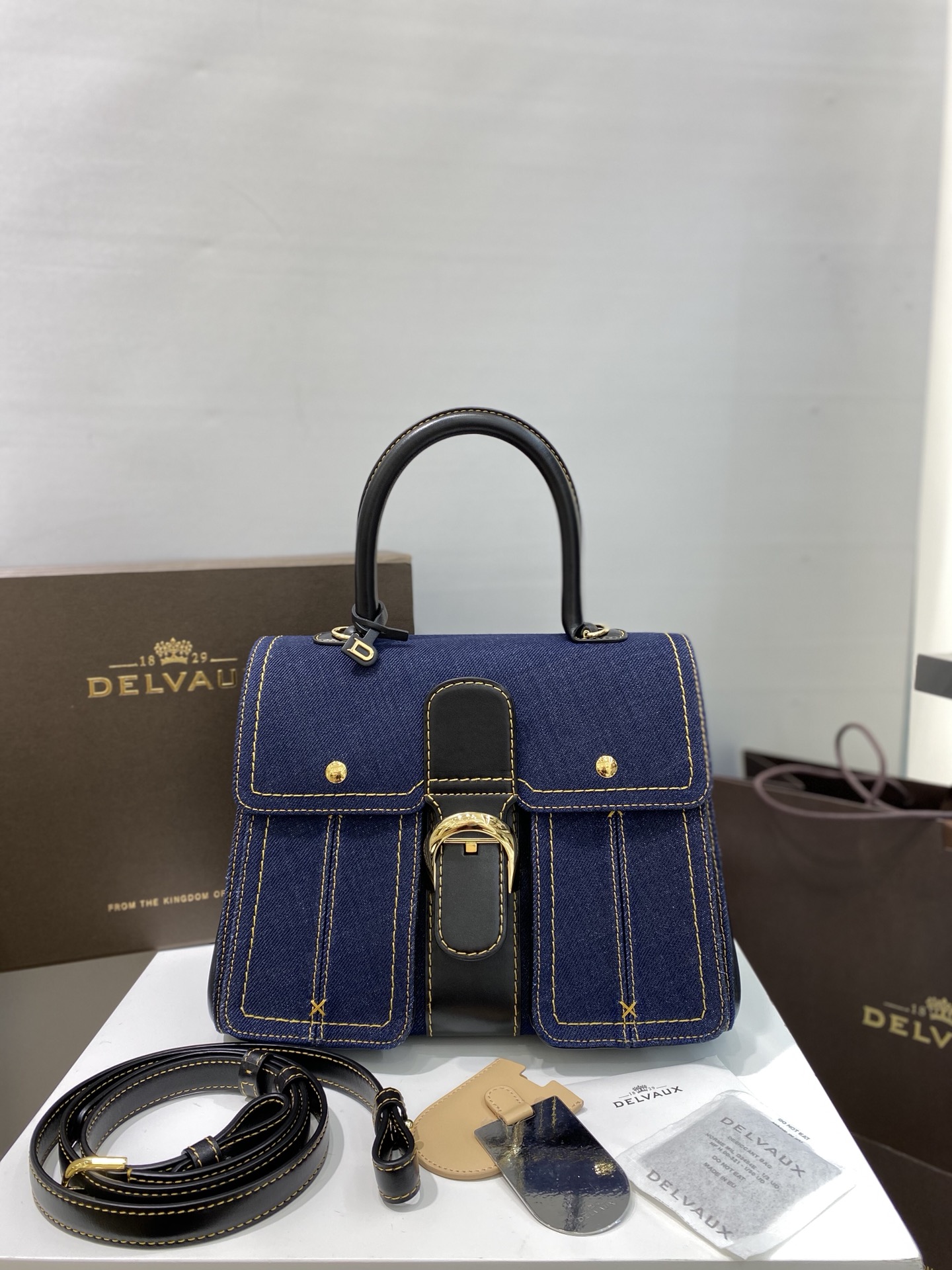 [TOP] Delvaux Brillant Bag Denim/Calfskin 28*14*22cm - Blue - 711 Luxury