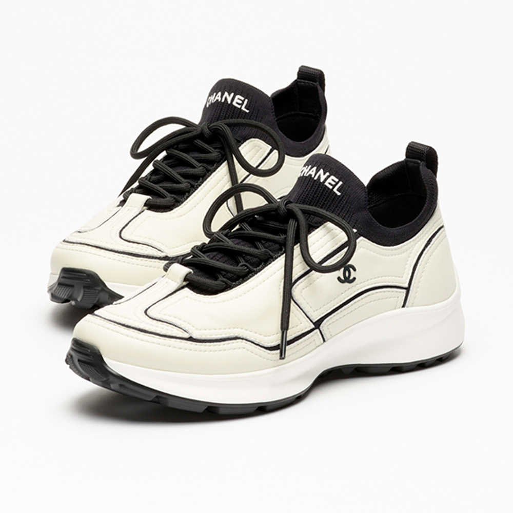 Chanel black Shoes CHANEL Sneakers Calfskin Mixed Fibers Ivory Black #395643 | Nigo Office