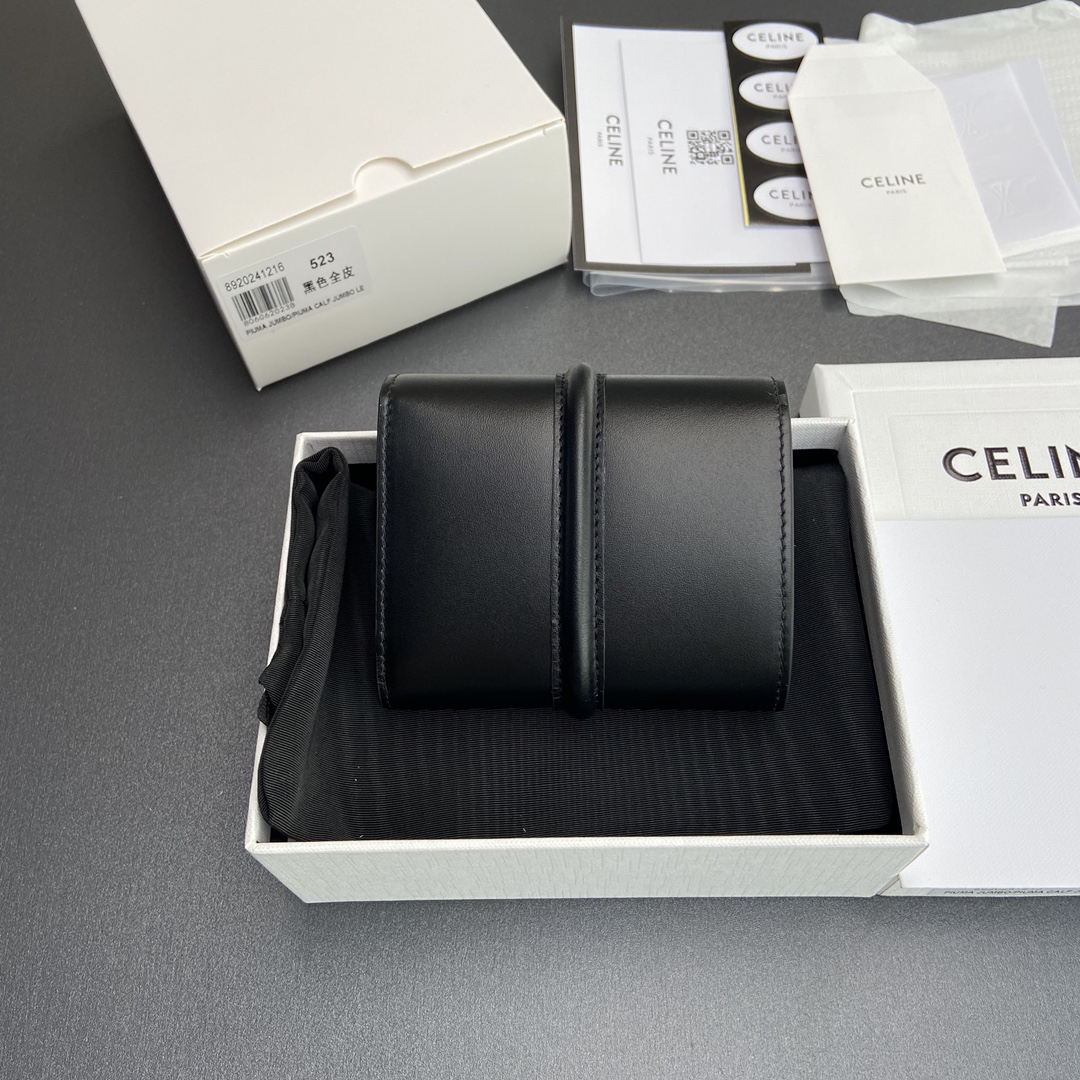 [TOP] CELINE Triomphe Calfskin Wallet 10.5×9×3cm - Black - 711 Luxury