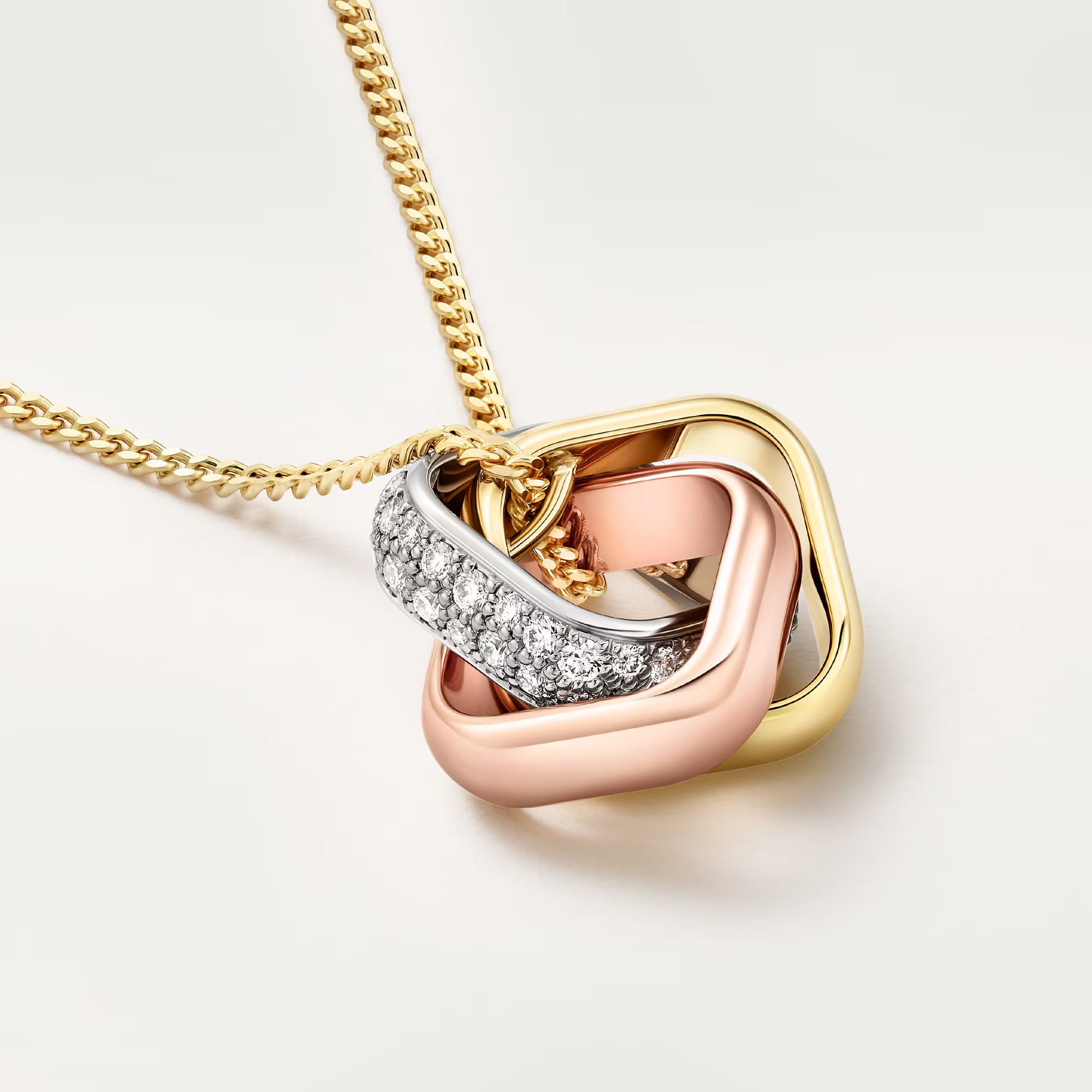 Carty Three Circles Necklace, Three Tone, Square,Moissanite